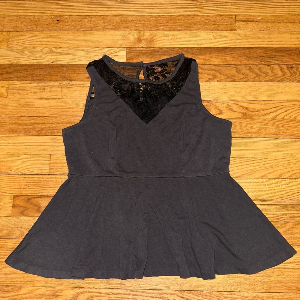 Torrid Gray & Black Lace Peplum Top